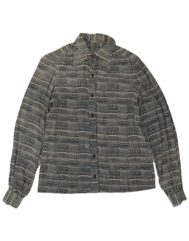 Camicia vintage da donna UK 12 blu medio geometrico