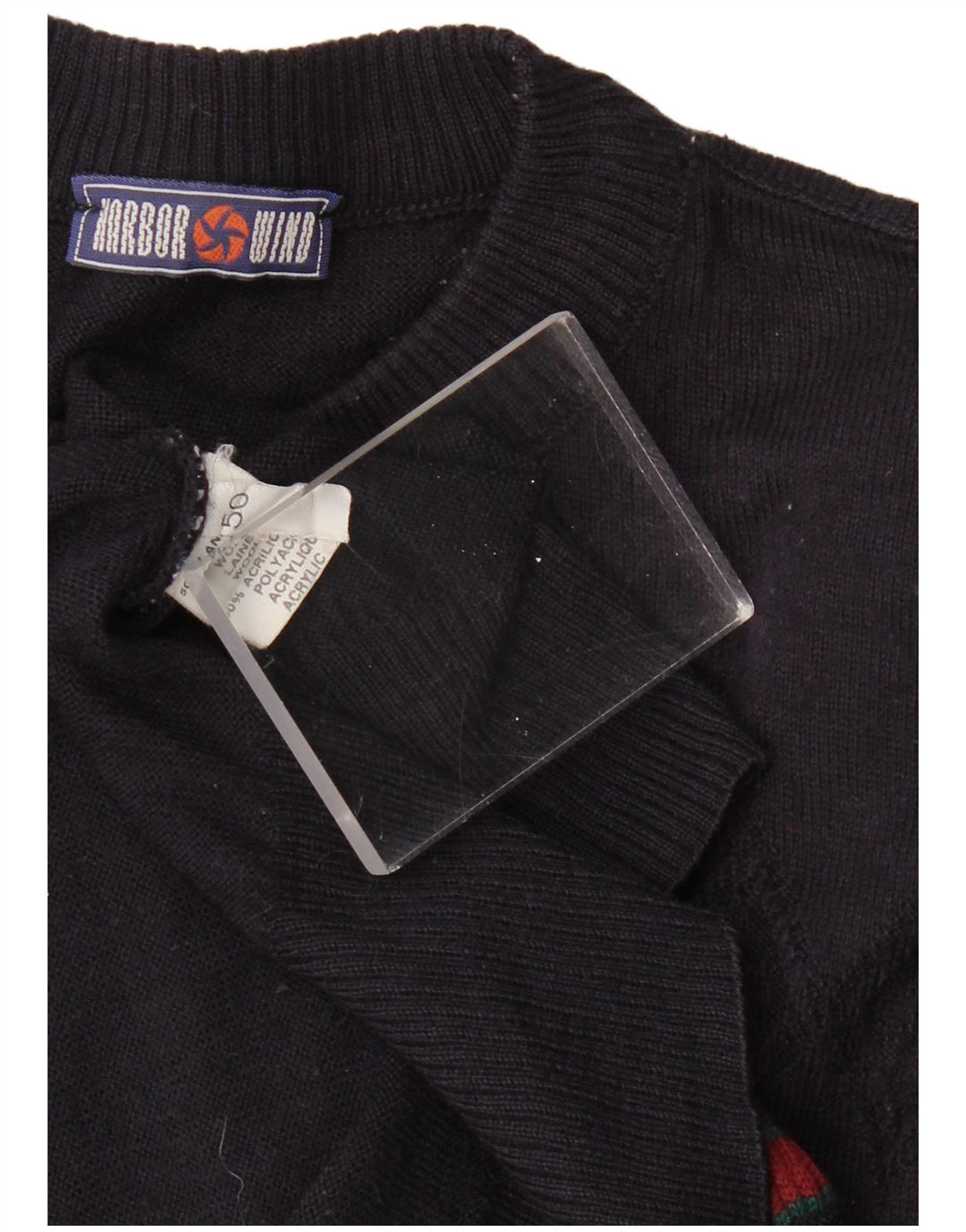 Maglione maglione collo alto da uomo VINTAGE IT 50 grande blu navy geometrico