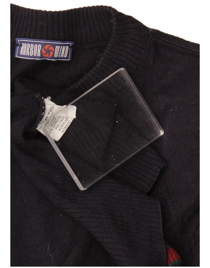 Maglione maglione collo alto da uomo VINTAGE IT 50 grande blu navy geometrico