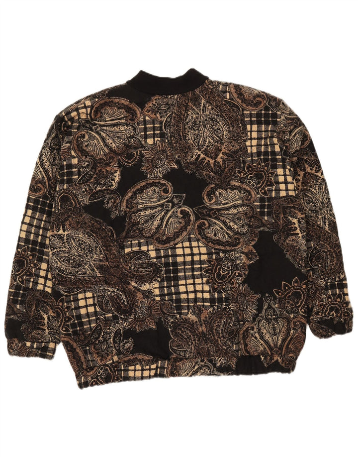DUKE Womens Oversized Bomber Jacket UK 16 Large Black Paisley Acrylic