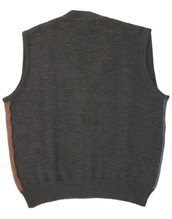 Maglione cardigan senza maniche vintage da uomo IT 52 Large Grey Colourblock