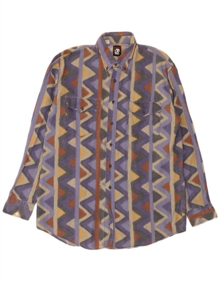 Camicia da uomo vintage grande Chevron multicolore
