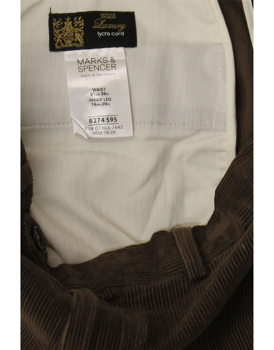MARKS & SPENCER Pantaloni dritti da uomo in velluto a coste W36 L29 cotone marrone