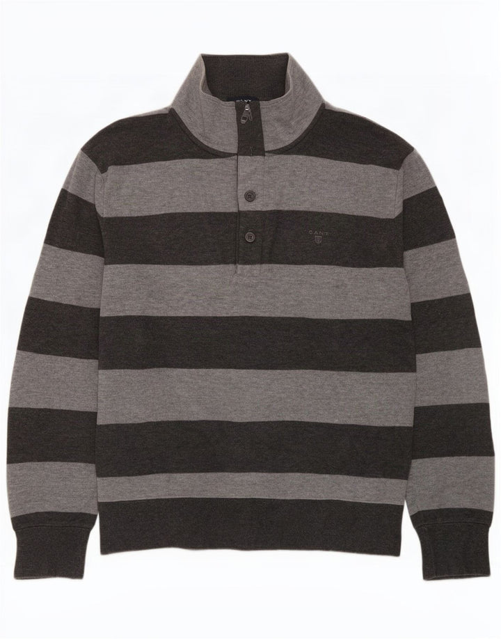 Gant Maglione da uomo con collo a bottoni XL in cotone a righe grigie