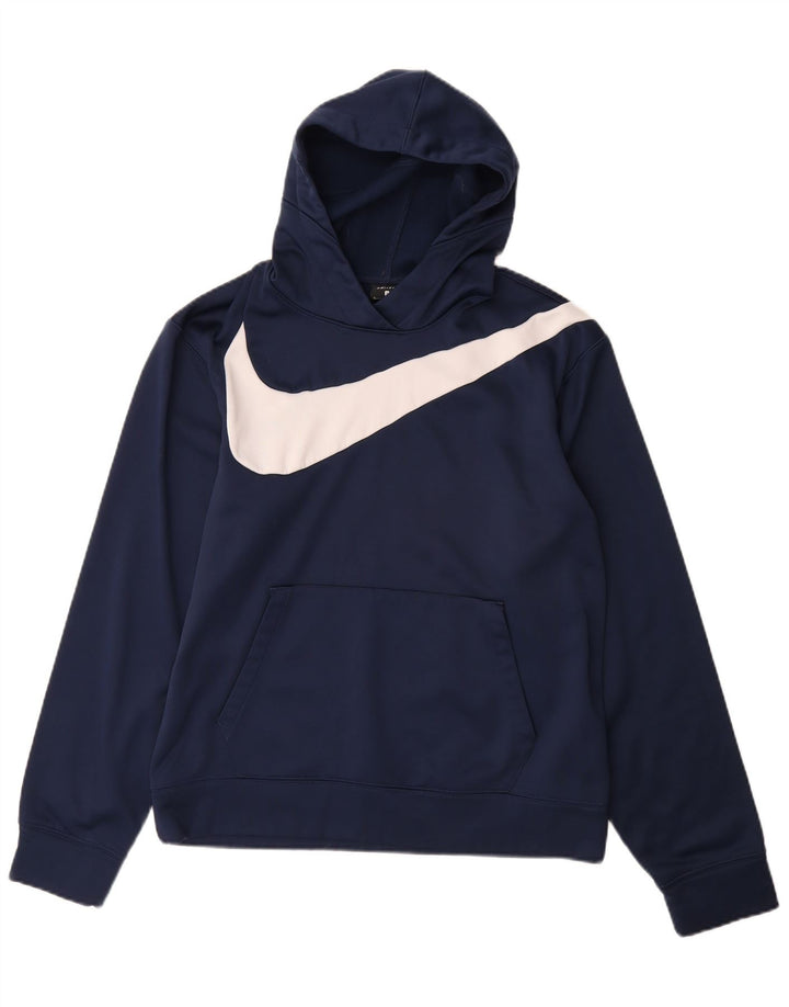 NIKE Felpa con cappuccio grafica Dri Fit da uomo, piccola, in poliestere blu navy
