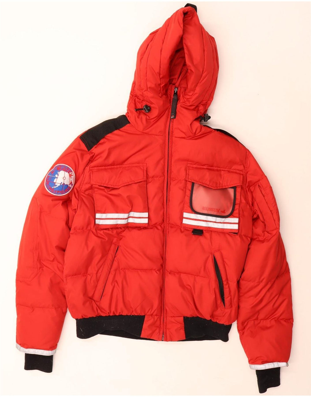 Giacca imbottita con cappuccio da uomo Museum UK 38 Poliestere color block rosso medio