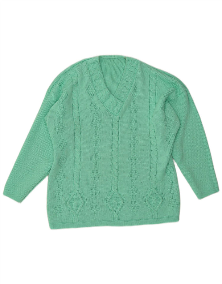 Maglione maglione con scollo a V da donna VINTAGE UK 18 XL Acrilico verde