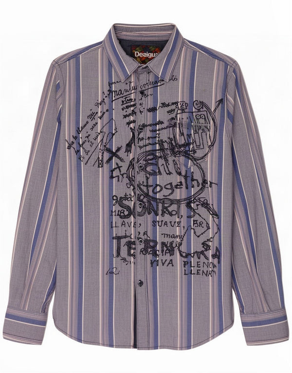 Desigual Camicia grafica da uomo XL Cotone a righe blu