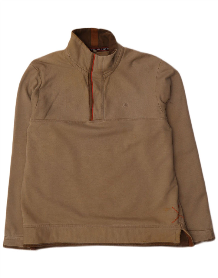 FAT FACE Felpa da uomo con collo con zip, maglione grande, cotone kaki