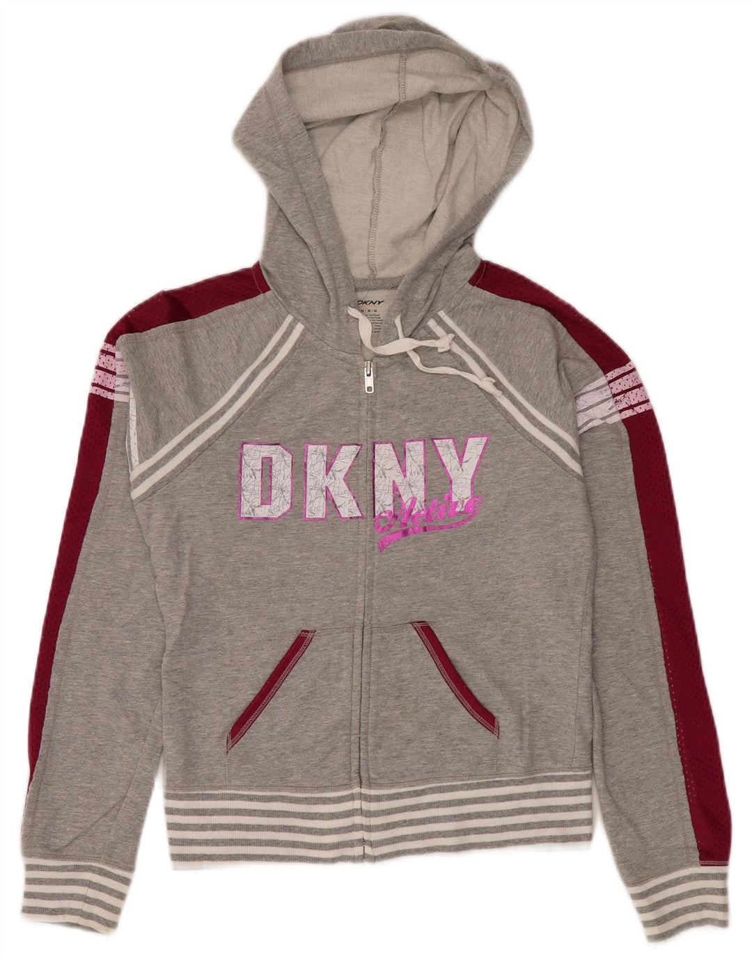 DKNY Womens Graphic Zip Hoodie Sweater UK 12 Medium Grey Colourblock