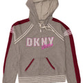 DKNY Womens Graphic Zip Hoodie Sweater UK 12 Medium Grey Colourblock