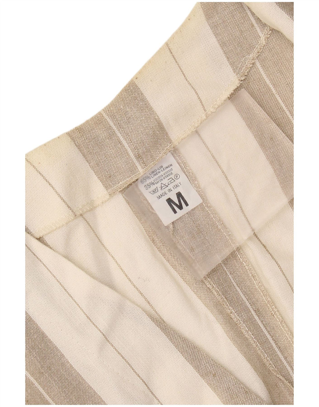 Camicetta camicia a maniche corte da donna vintage UK 14 Lino a righe beige medio