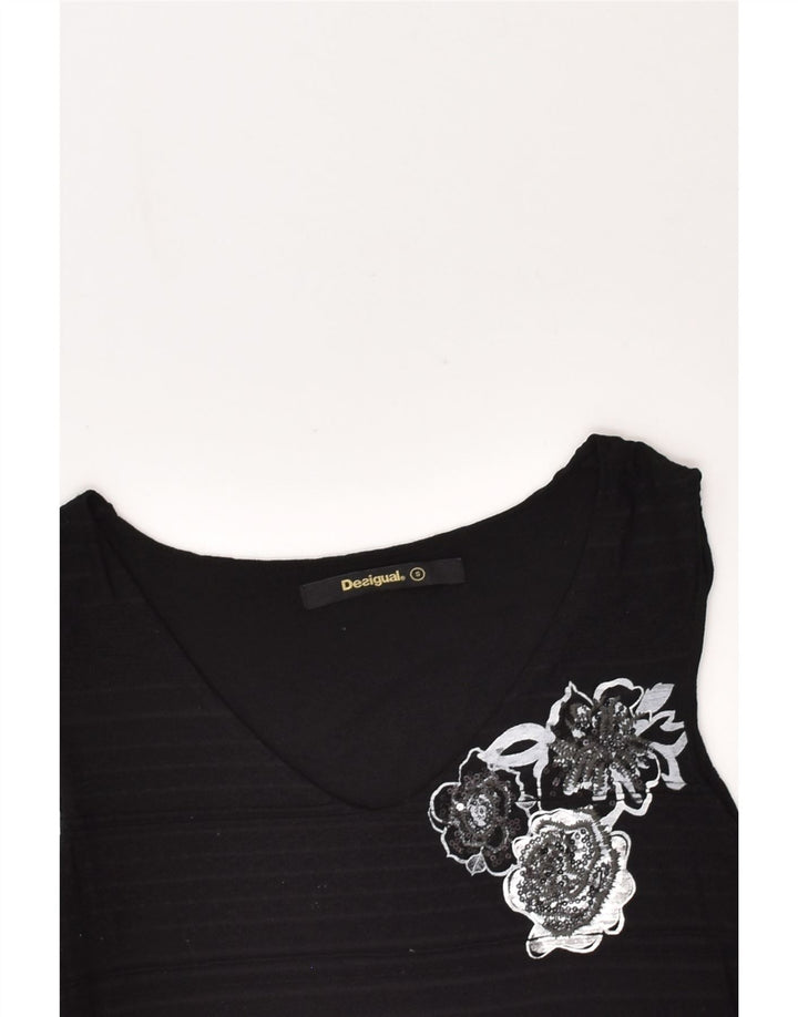 DESIGUAL Womens Sleeveless A-Line Dress UK 8  Small Black Floral | Vintage Desigual | Thrift | Second-Hand Desigual | Used Clothing | Messina Hembry 