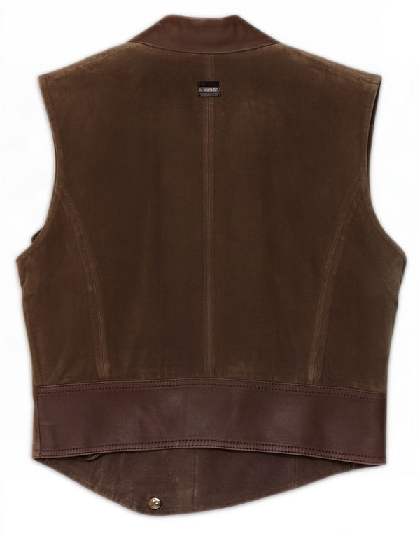 Gilet in pelle scamosciata da donna Diesel UK 10 piccolo in pelle marrone