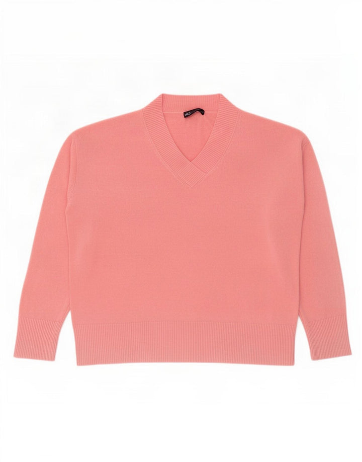 Maglione oversize con scollo a V da donna Marks & Spencer UK 16 grande rosa