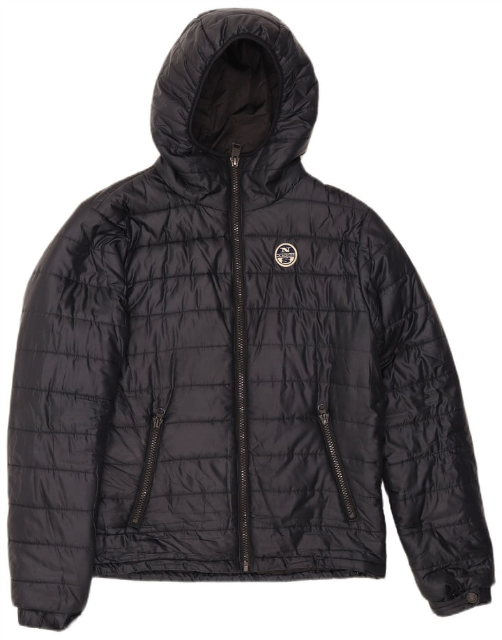 NORTH SAILS Giacca imbottita con cappuccio da uomo UK 38 Medium Navy Blue Nylon
