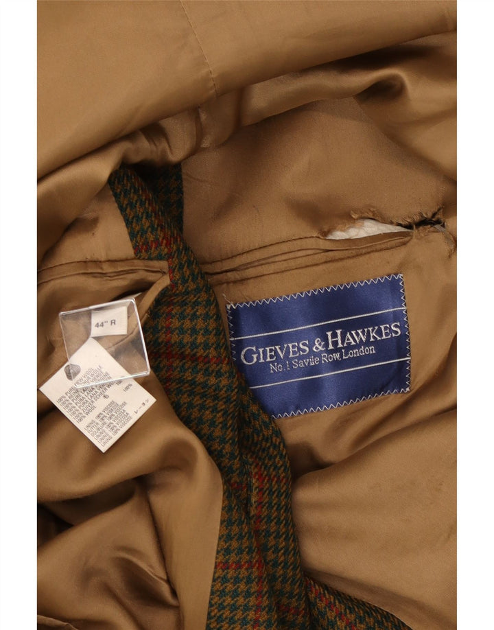 Gieves & Hawkes Giacca blazer a 2 bottoni da uomo UK 44 2XL Pied de poule kaki