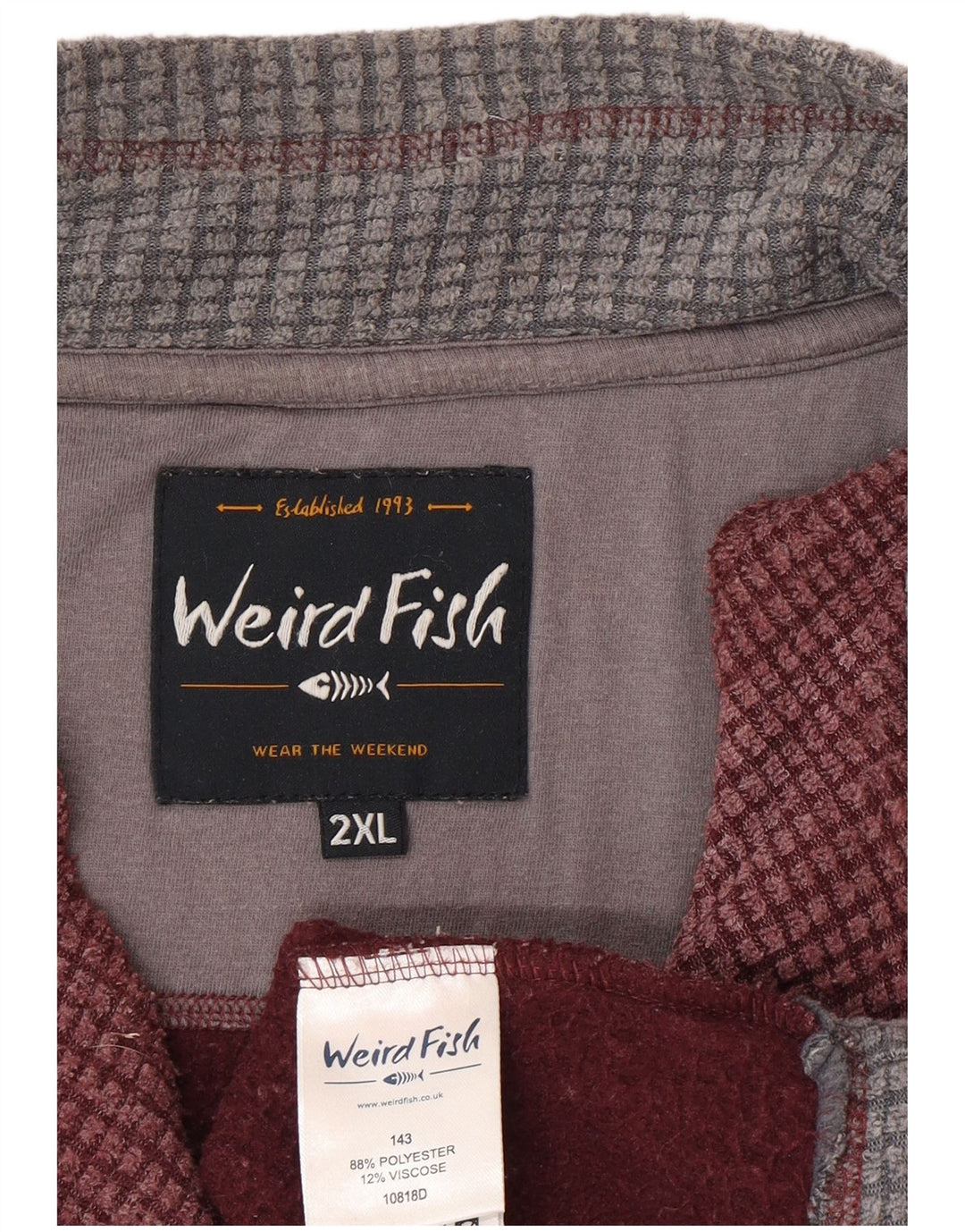 Felpa con collo con zip da uomo Weird Fish 2XL Poliestere bordeaux