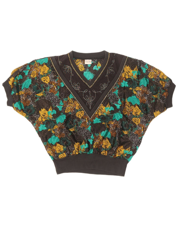 Top camicetta da donna vintage UK 18 XL seta floreale multicolore