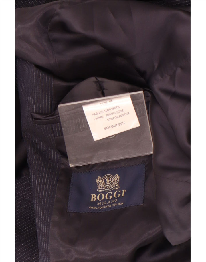 Giacca blazer da uomo a 3 bottoni Boggi IT 46 piccola in lana gessata blu navy