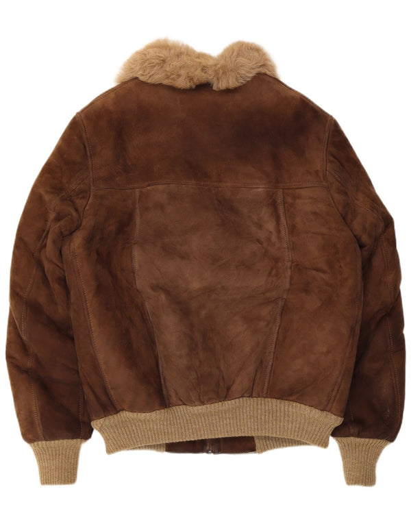 Giubbotto bomber in montone vintage da uomo IT 54 2XL in pelle marrone