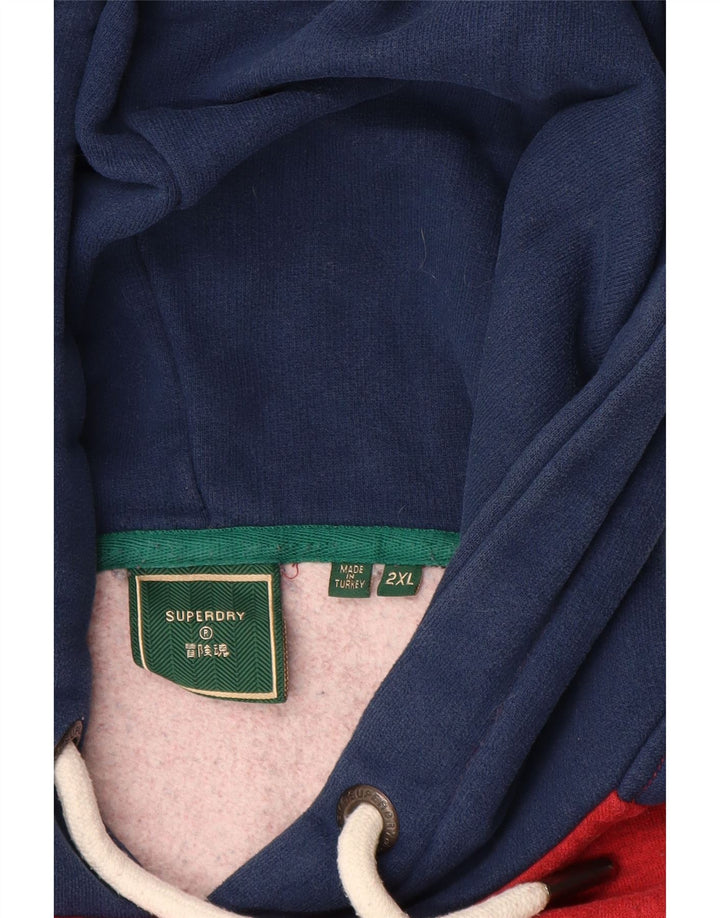 SUPERDRY Mens Graphic Hoodie Jumper 2XL Red Colourblock Cotton