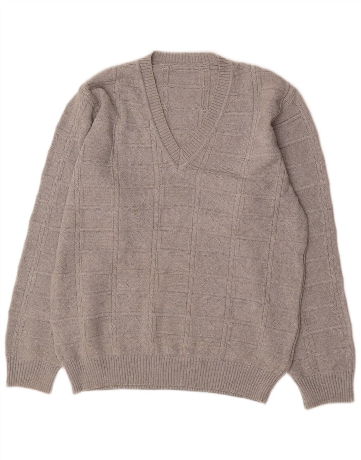 Maglione vintage da uomo con scollo a V IT 50 Poliacrilico grigio medio