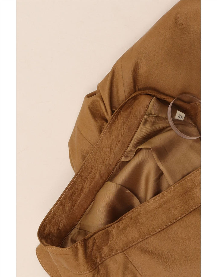 Gonna in pelle a vita alta da donna VINTAGE IT 42 Media W26 Marrone