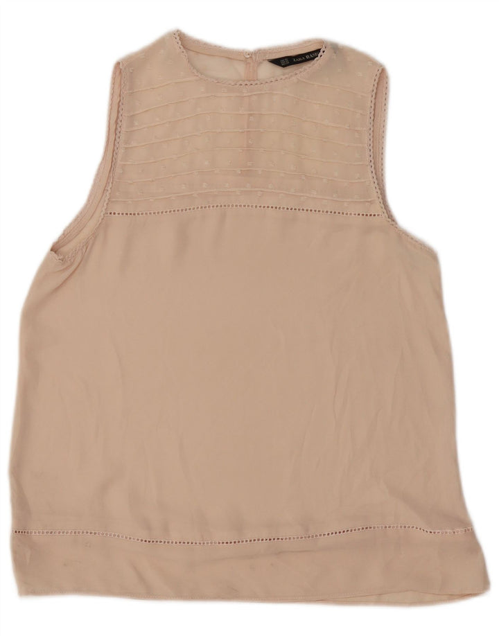 ZARA Camicetta Senza Maniche Trasparente Oversize da Donna UK 6 XS Beige