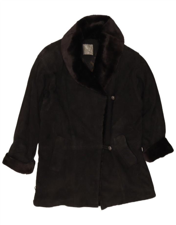 Soprabito oversize in pelle scamosciata vintage da donna EU 38 in pelle nera media