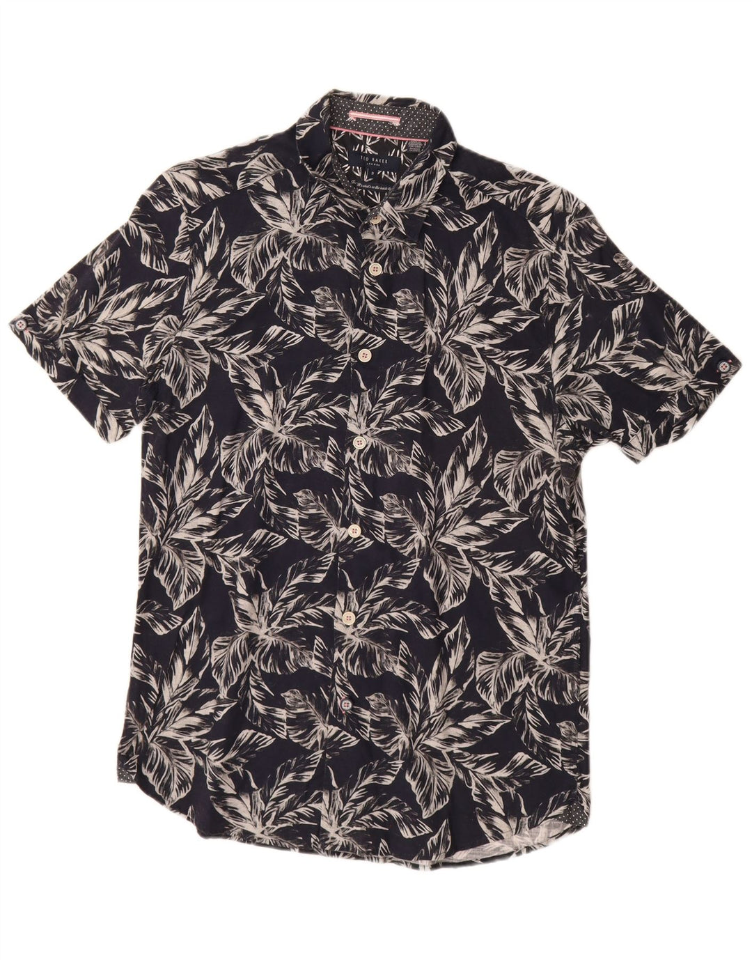 Ted Baker Camicia a maniche corte da uomo taglia 3 cotone floreale medio blu navy