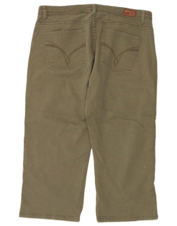 Pantaloni capri dritti da donna Lee US 14 XL W36 L22 cotone kaki