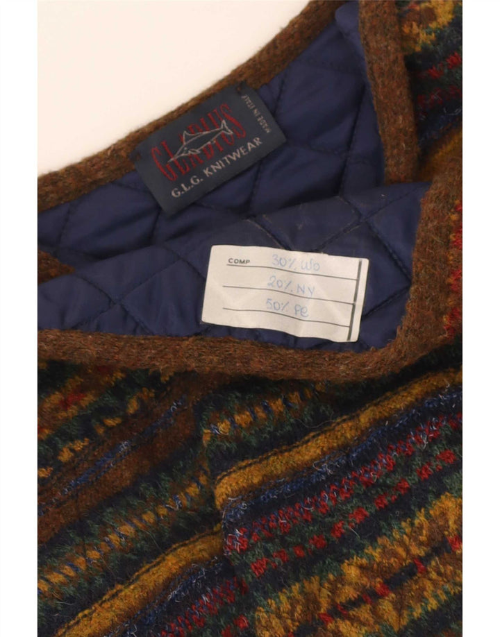Maglione cardigan senza maniche vintage da uomo in lana a righe multicolori di grandi dimensioni
