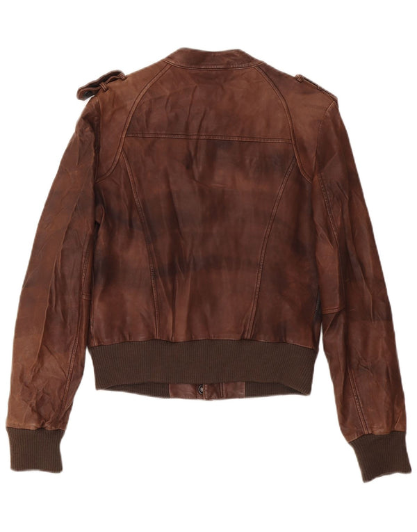 Giacca in pelle militare vintage da ragazzo 11-12 anni XL in pelle marrone