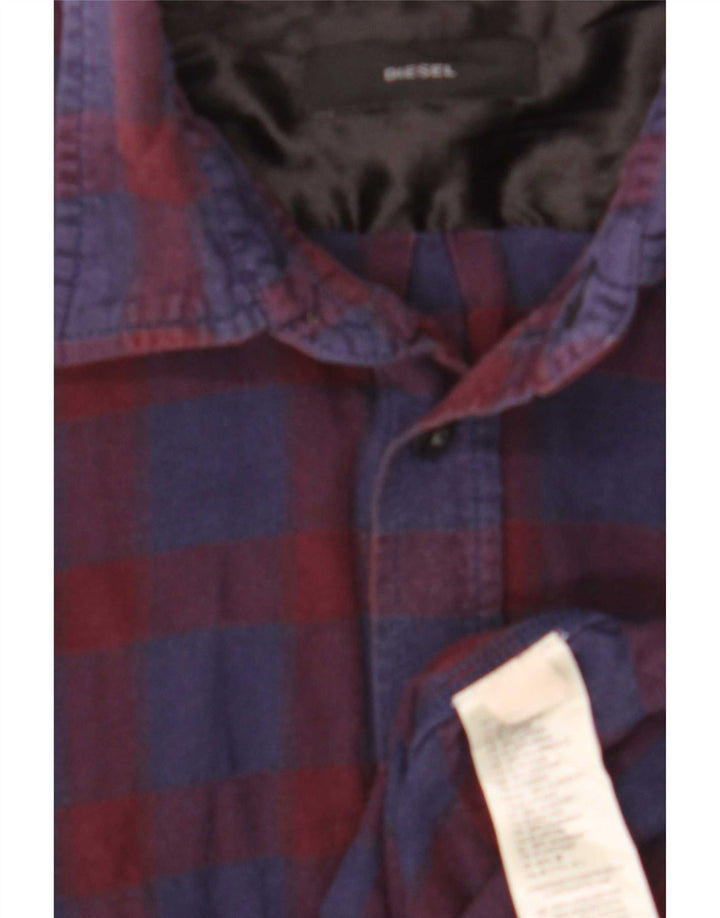 Camicia da uomo in flanella Diesel di cotone scozzese medio blu navy