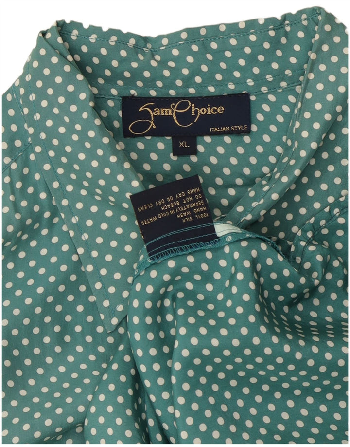 Camicia a maniche corte da uomo VINTAGE XL in seta maculata verde