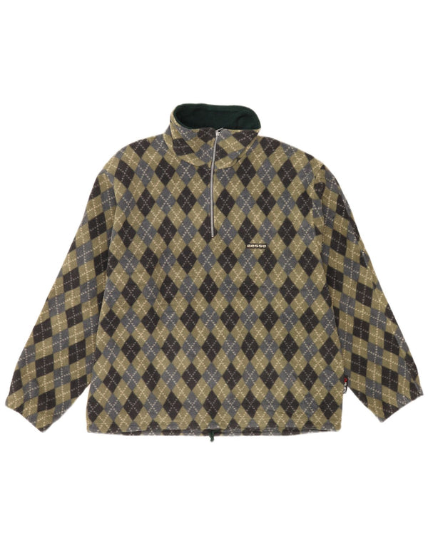 Maglione in pile da uomo con zip e collo Aesse, grande, kaki, argyle/diamante, in poliestere