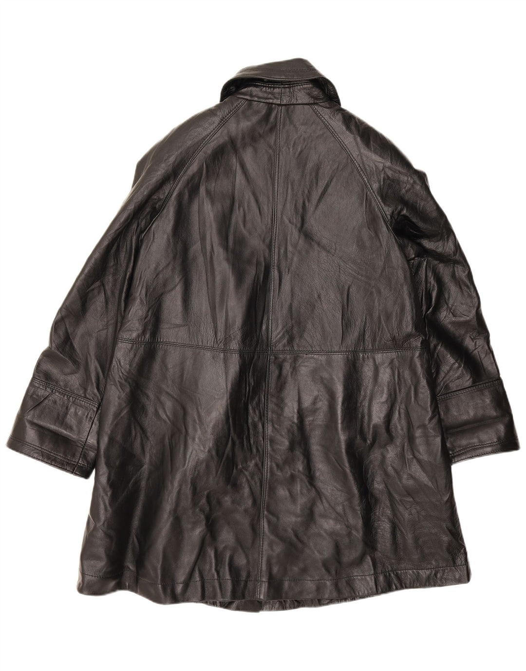 Cappotto in pelle oversize da donna vintage UK 10 piccolo in pelle nera