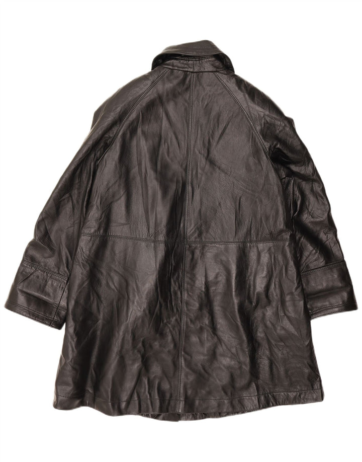 Cappotto in pelle oversize da donna vintage UK 10 piccolo in pelle nera