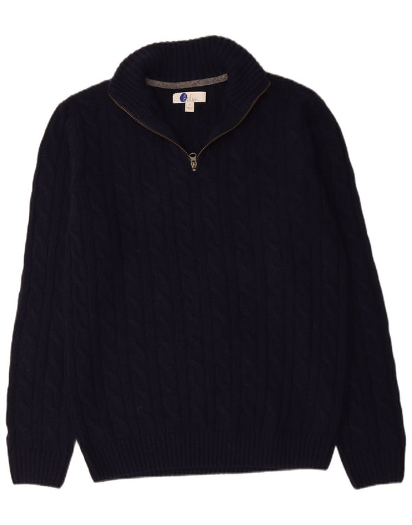 Boden Maglione da uomo con zip e collo in lana blu navy media