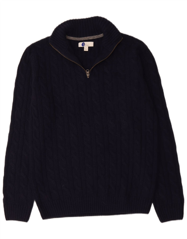 Boden Maglione da uomo con zip e collo in lana blu navy media