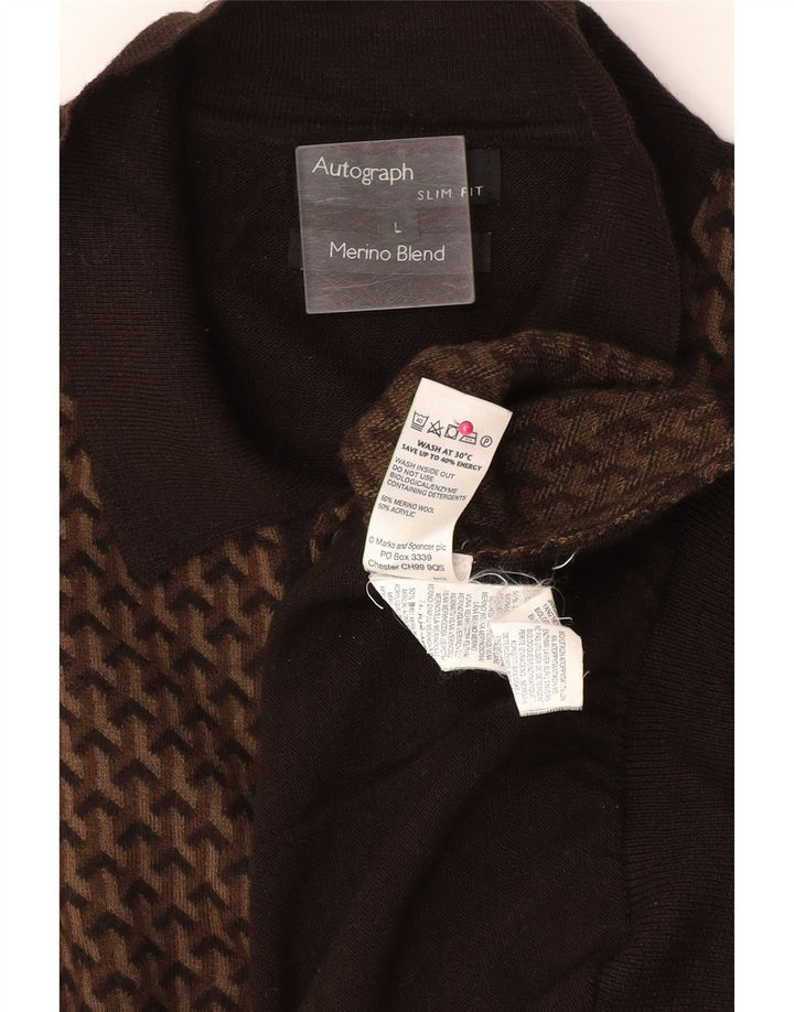 MARKS & SPENCER Maglione da uomo con collo a polo autografo grande marrone