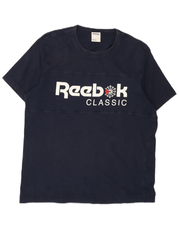 T-shirt grafica da uomo Reebok Top Large in cotone blu navy