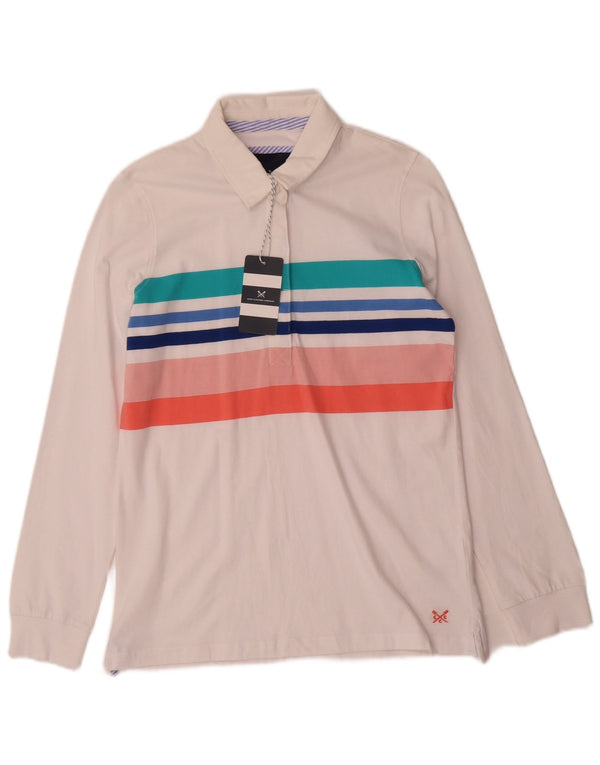 Crew Clothing Polo da rugby da donna a maniche lunghe UK 10 Small White Striped