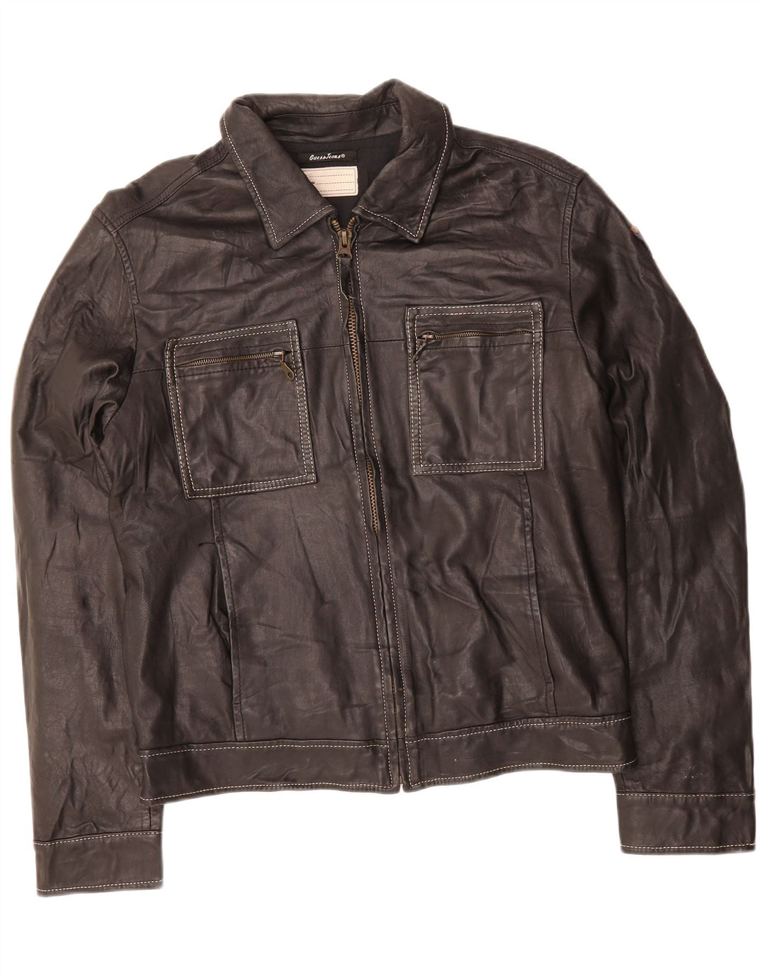 GUESS Mens Leather Jacket UK 42 XL Black Leather
