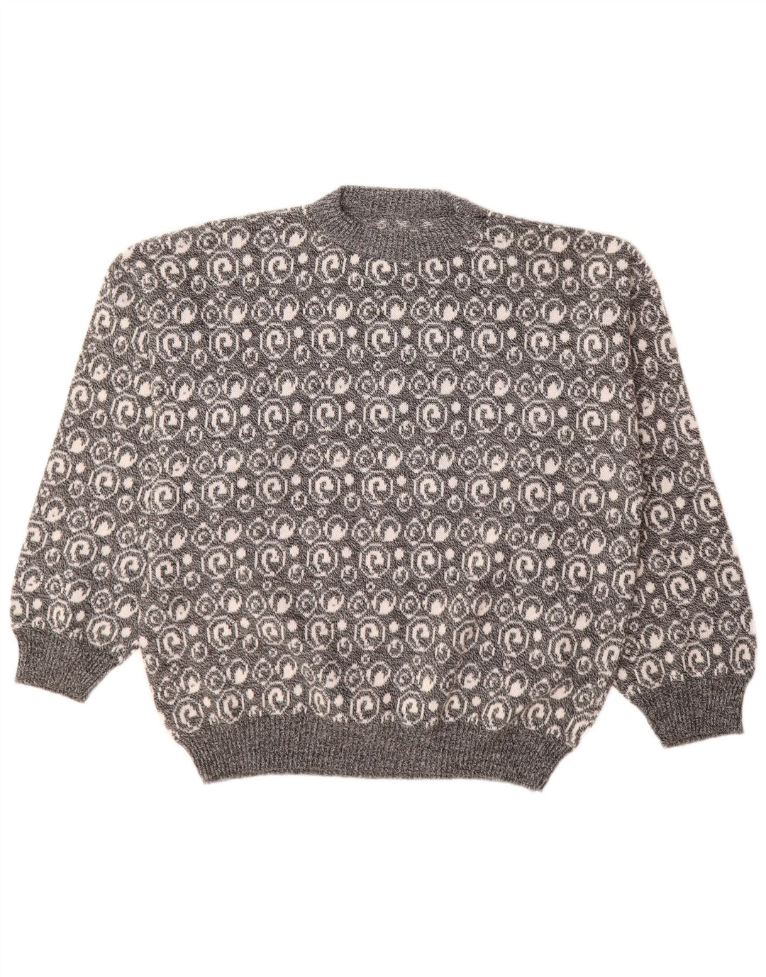 Maglione girocollo da uomo vintage con motivo cachemire grigio grande