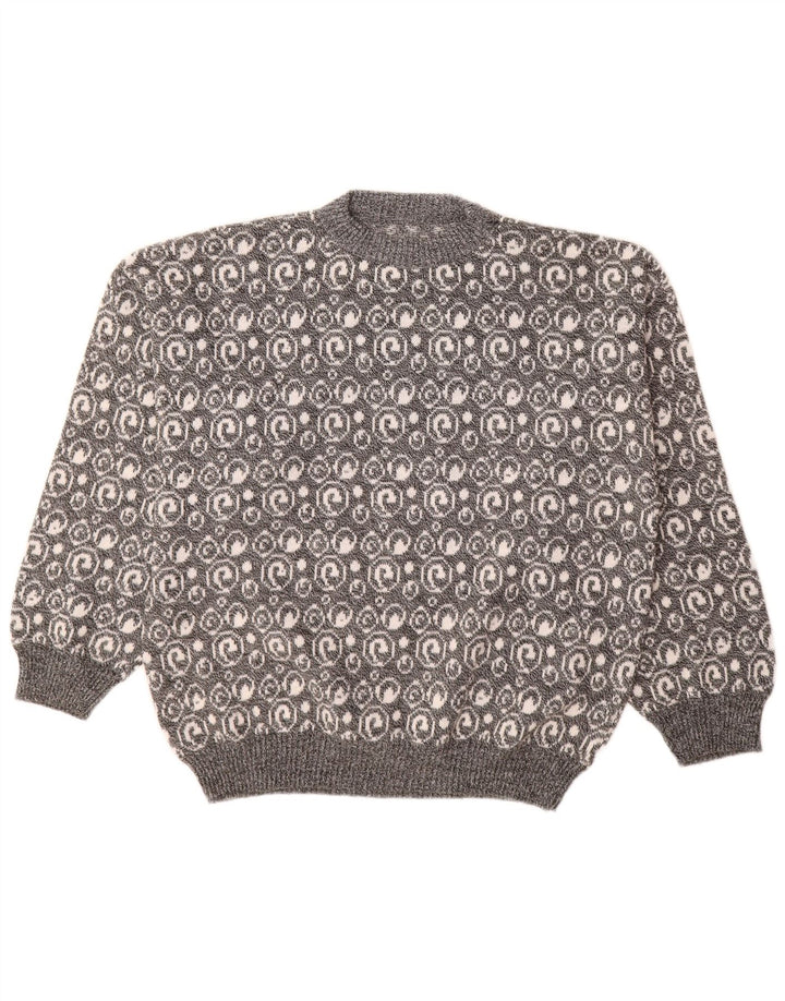 Maglione girocollo da uomo vintage con motivo cachemire grigio grande