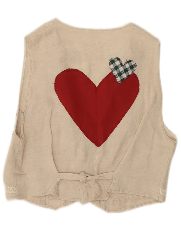 Gilet da donna vintage UK 14 Cuore di cotone floreale beige medio