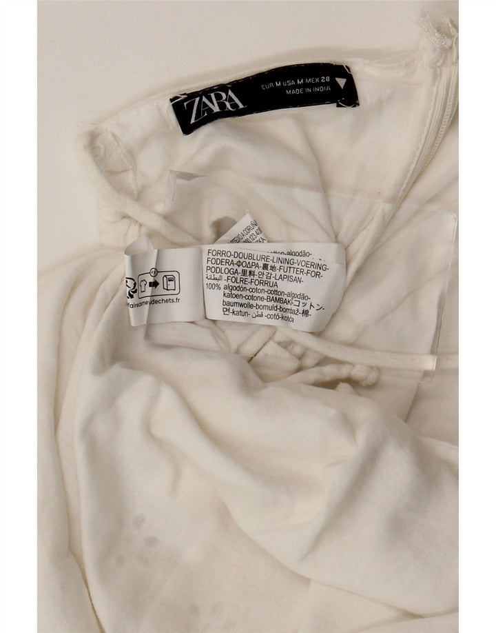 ZARA Prendisole da Donna UK 12 Cotone Floreale Bianco Medio