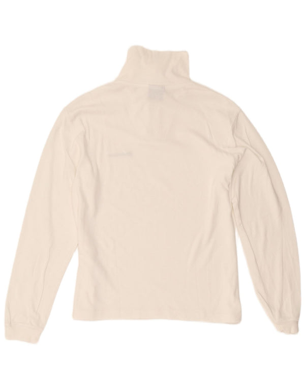 Top da donna con zip e collo Champion, manica lunga, UK 14, cotone bianco medio